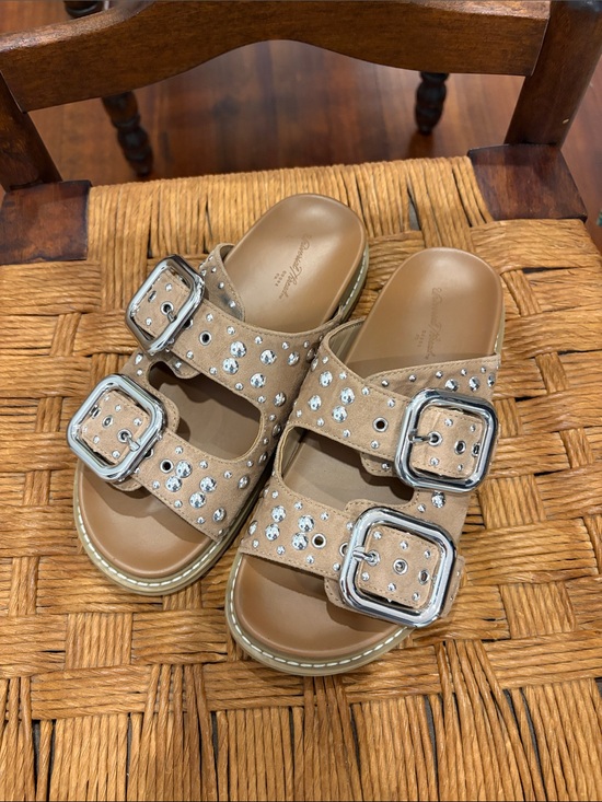 Universal Thread Shoes - Universal Thread Studded Double Buckle Suede Slide Sandals - Tan